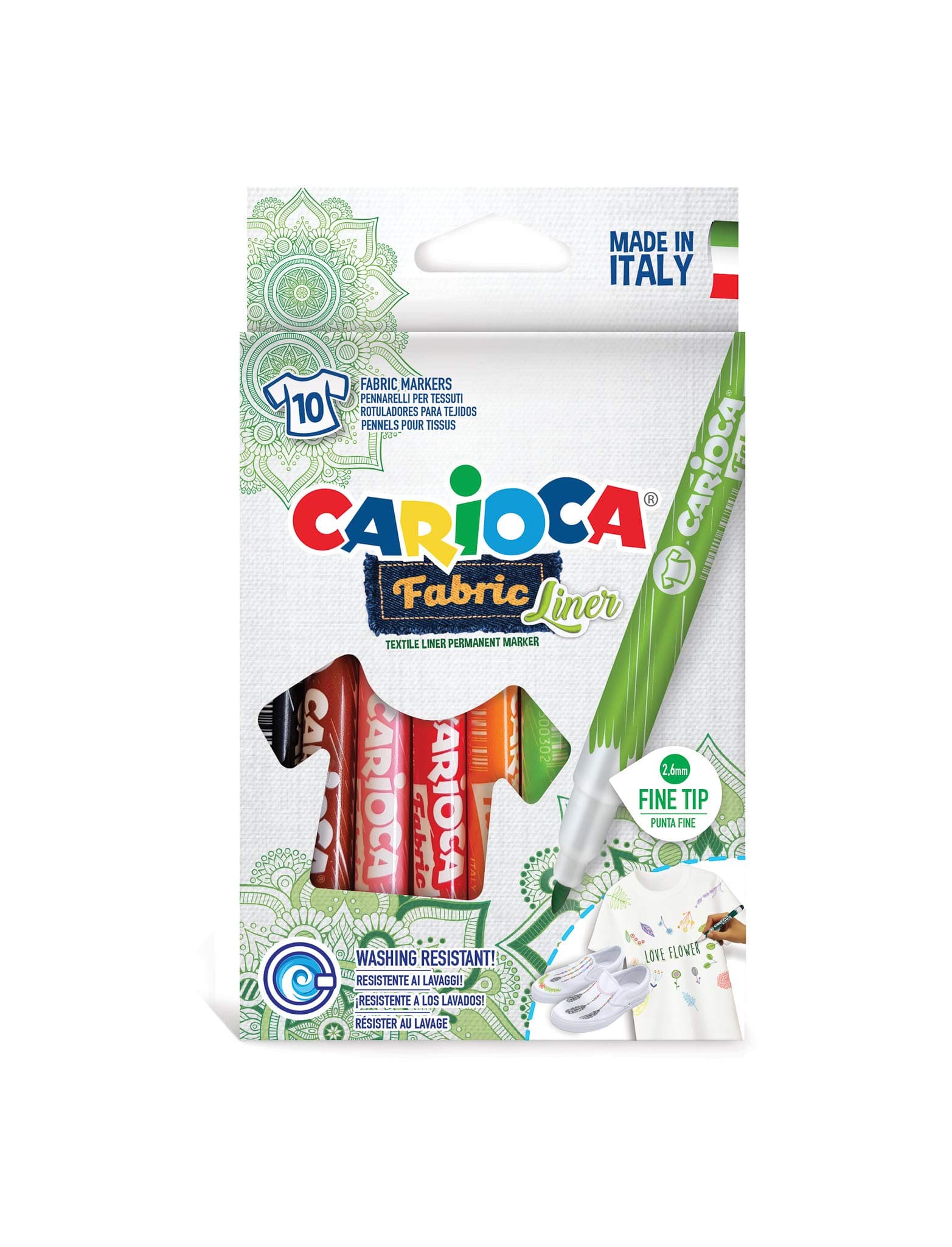 Флумастери за текстил Carioca, 10 цвята