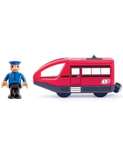 Локомотив Woody - Червен, с батерия и машинист
