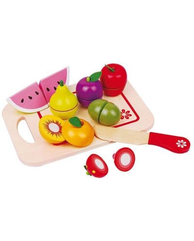 Игрален комплект Lelin - Дървени плодове за рязане, с дъска II