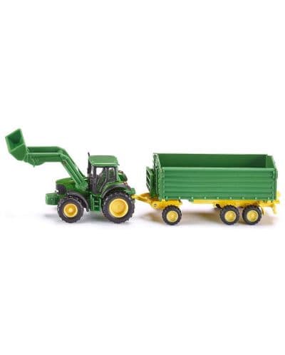 Метална количка Siku Farmer - Трактор с гребло и ремарке John Deere, 1:87