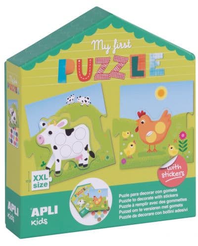 Детска игра APLI - Моят първи пъзел, с 5 домашни животни и стикери