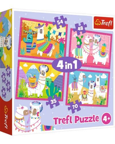 Пъзел Trefl 4 в 1 - Лами на ваканция