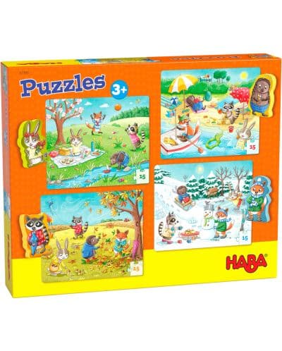 Детски пъзели Haba 4 x 15 - Сезони, с 4 дървени фигурки