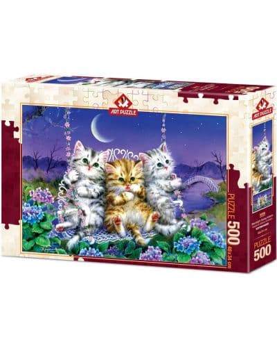 Пъзел Art Puzzle от 500 части - Котки на люлка под луната, Кайоми Харай