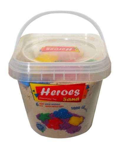 Кинетичен пясък в кофа Heroes - Натурален цвят с 6 фигурки, 1000 g