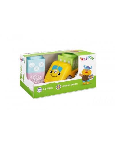 Конструктор количка Viking Toys Max, 10 cm, жълт, с подаръчна кутия
