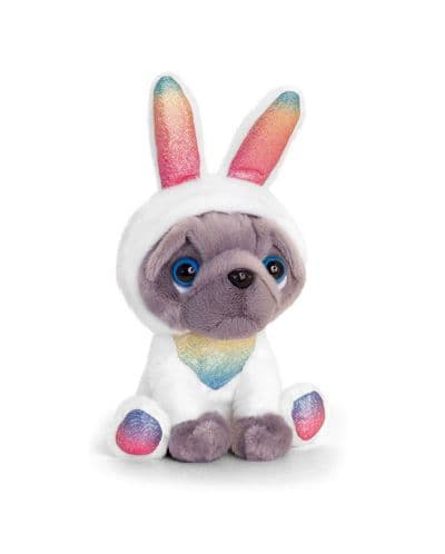 Плюшена играчка Keel Toys - Мопс с костюм на зайче, 20 cm