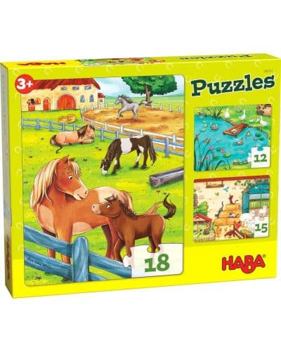 Детски пъзел Haba - Животни от фермата, 3 броя