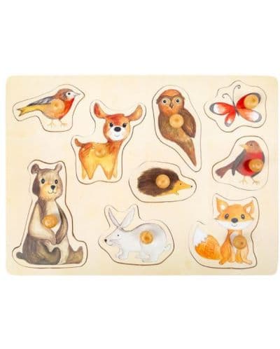 Дървен пъзел с дръжки Small Foot - Горски животни, 9 части