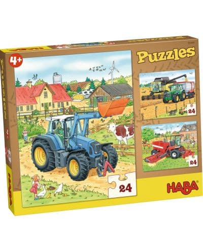 Детски пъзел 3 в 1 Haba - Трактори