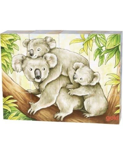 Дървени кубчета Goki - Австралийски животни, 12 части, асортимент