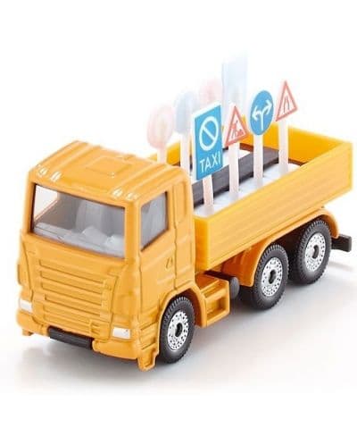 Метална количка Siku - Road Main Lorry, с 8 пътни знака
