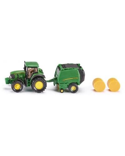 Метална количка Siku - Трактор с балопреса John Deere, зелен