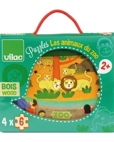 Комплект дървени пъзели Vilac - Zoo, 4 броя