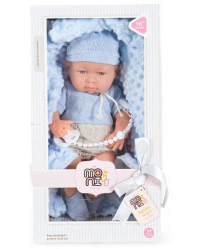Кукла-бебе Moni Toys - Със синьо одеялце и шапчица, 41 cm, асортимент