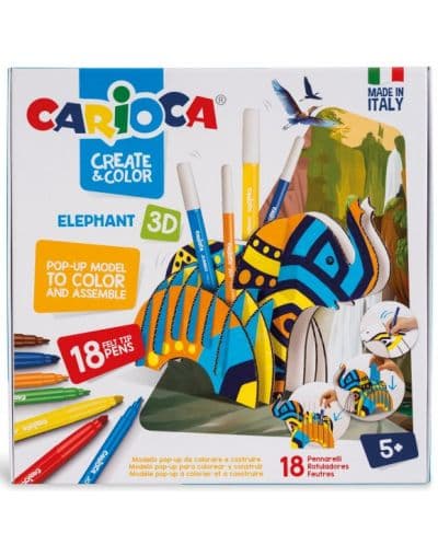 Творчески комплект Carioca Направи и оцвети - Слон, 3D