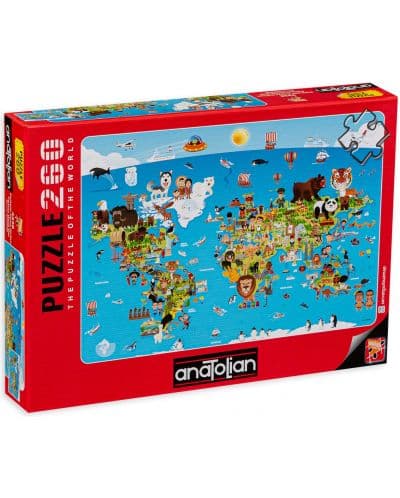Пъзел Anatolian от 260 части - Карта на света с животни
