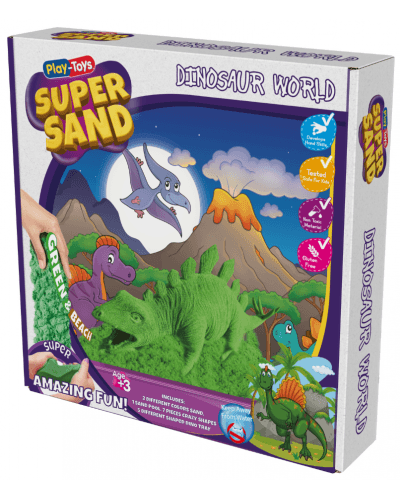 Комплект с кинетичен пясък Play-Toys Zzand - Dino World, 2 x 200 g и аксесоари