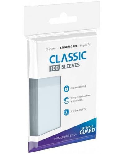 Протектори за карти Ultimate Guard - Classic Soft Sleeves Standard Size, прозрачни (100 бр.)