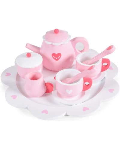 Дървена играчка Moni Toys - Чаен сервиз, сърчица