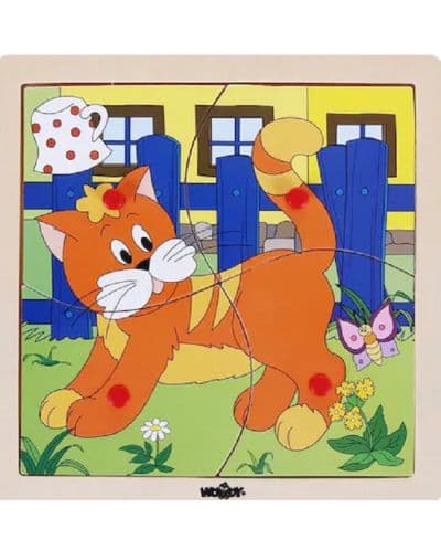 Дървен пъзел Woody - Коте, 4 части