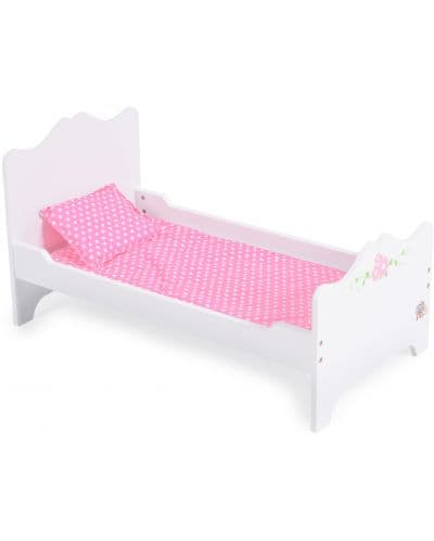 Дървено легло за кукла Moni Toys - B019, бяло