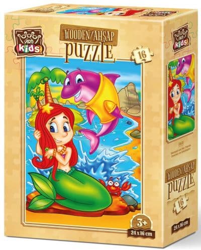 Дървен пъзел Art Puzzle от 16 части - Русалката и нейния приятел