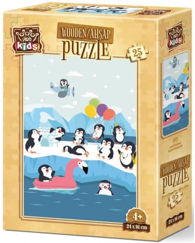 Дървен пъзел Art Puzzle от 25 части - Сладки пингвини