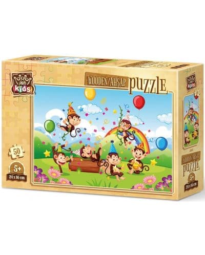 Дървен пъзел Art Puzzle от 50 части - Парти с маймунки
