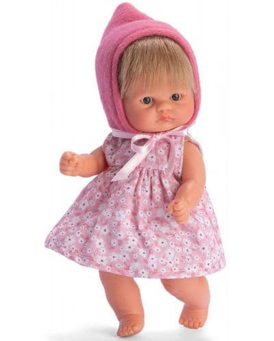 Кукла Asi Dolls Bomboncin - Бебе Чикита, с розовa шапка и рокля на цветя, 20 cm