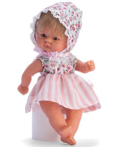 Кукла Asi Dolls Bomboncin - Бебе Чикита, с шапка на цветя и дантели, 20 cm