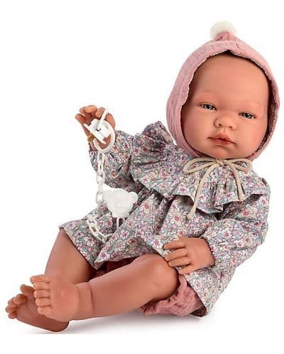 Кукла Asi Dolls - Бебе Мария, с розова шапка и рокля на цветя, 43 cm
