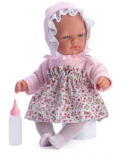 Кукла Asi Dolls - Бебе Оли, с розова шапка и поличка на цветя, 30 cm