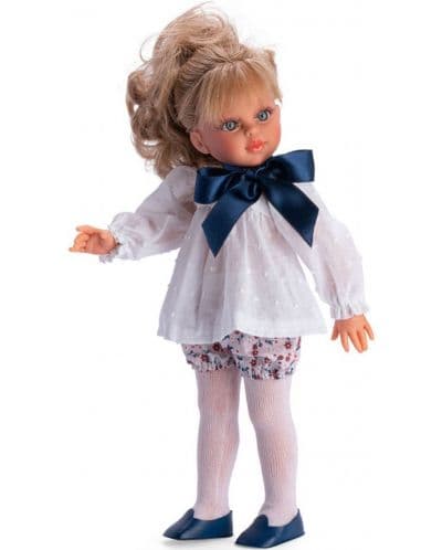 Кукла Asi Dolls - Сабрина, с цветни къси панталони и бяла блуза, 40 cm
