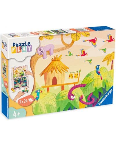 Пъзел-настолна игра Ravensburger от 2 х 24 части - Изследване на джунглата