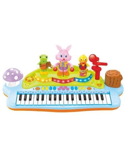 Детски музикален инструмент Hola Toys - Пиано със стойка, столче, микрофон