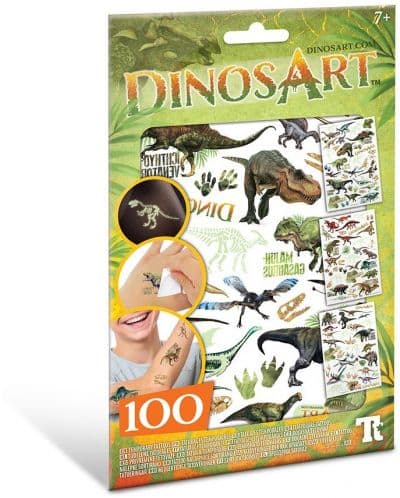 Временни татуировки DinosArt - Динозаври, светещи в тъмното, 100 броя