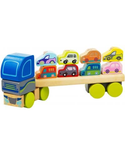 Дървена игрчка Cubika - Автовоз с колички