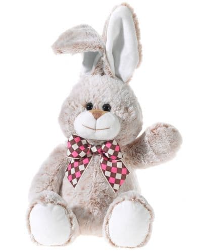 Плюшена играчка Heunec - Зайче с карирана панделка, бежово, 30 cm